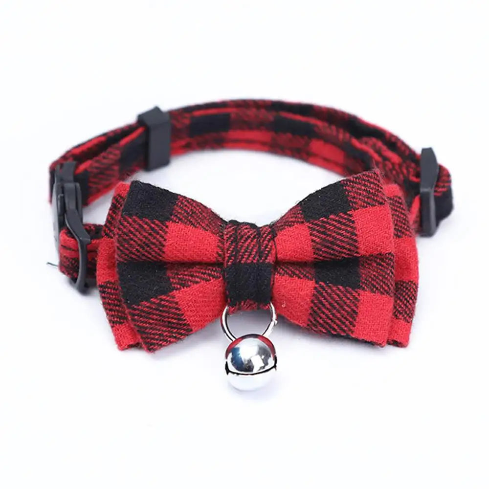 Kitten Collar Bowknot Necklace Adjustable Dog Collar Pet Collars Pet Supplies Christmas Safety Buckle Plaid Pets Cat Collar