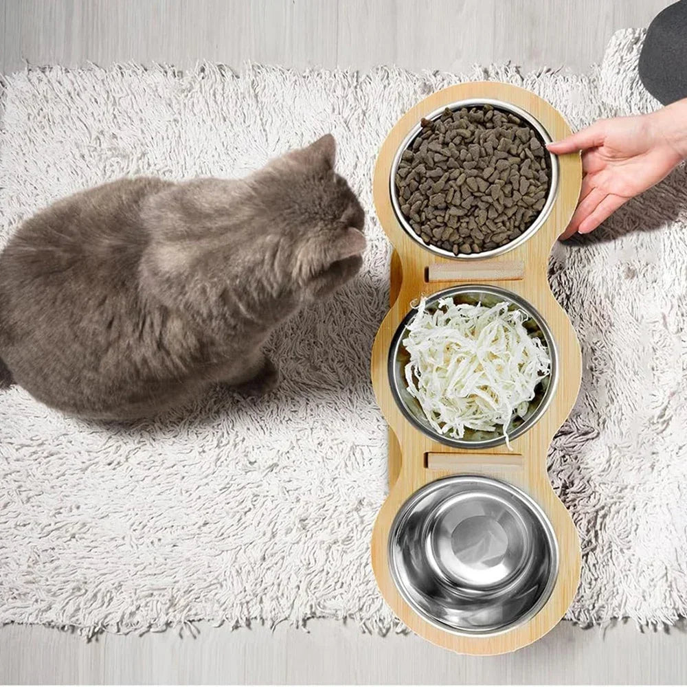 Elevated Cat Dog Bowls 15 degrees Tilted Raised Cat Food Water Bowls Pet Bowls for Cats & Small Dog Wooden Dog Bowl Pet Supplies