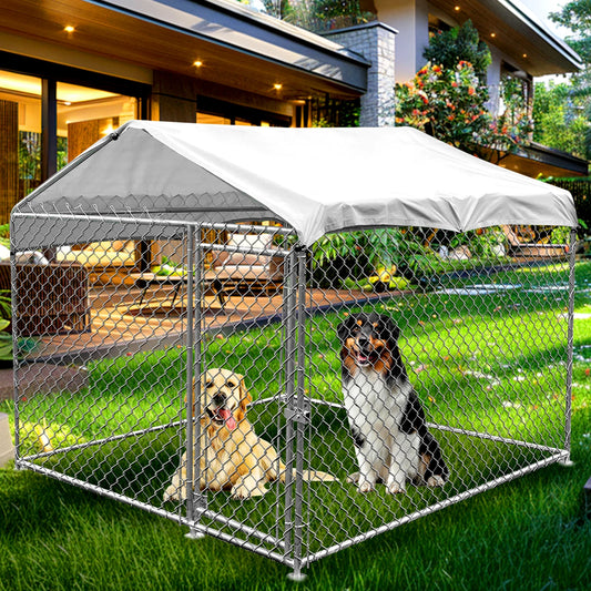 Large Outdoor Dog Kennel 200×200×150cm With Roof Heavy Duty Metal Dog Cage House Waterproof Sun Protection Pet Playpen for Backyard