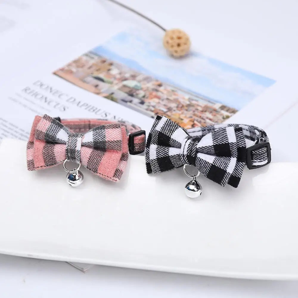 Kitten Collar Bowknot Necklace Adjustable Dog Collar Pet Collars Pet Supplies Christmas Safety Buckle Plaid Pets Cat Collar