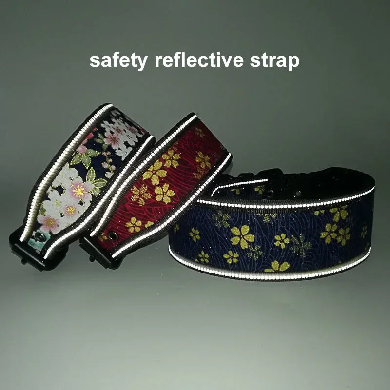 Comfortable Neoprene Padded Dog Collar Reflective Fashion Print Wide Pet Collars Adjustable Heavy Duty Nylon Dog Training Collar