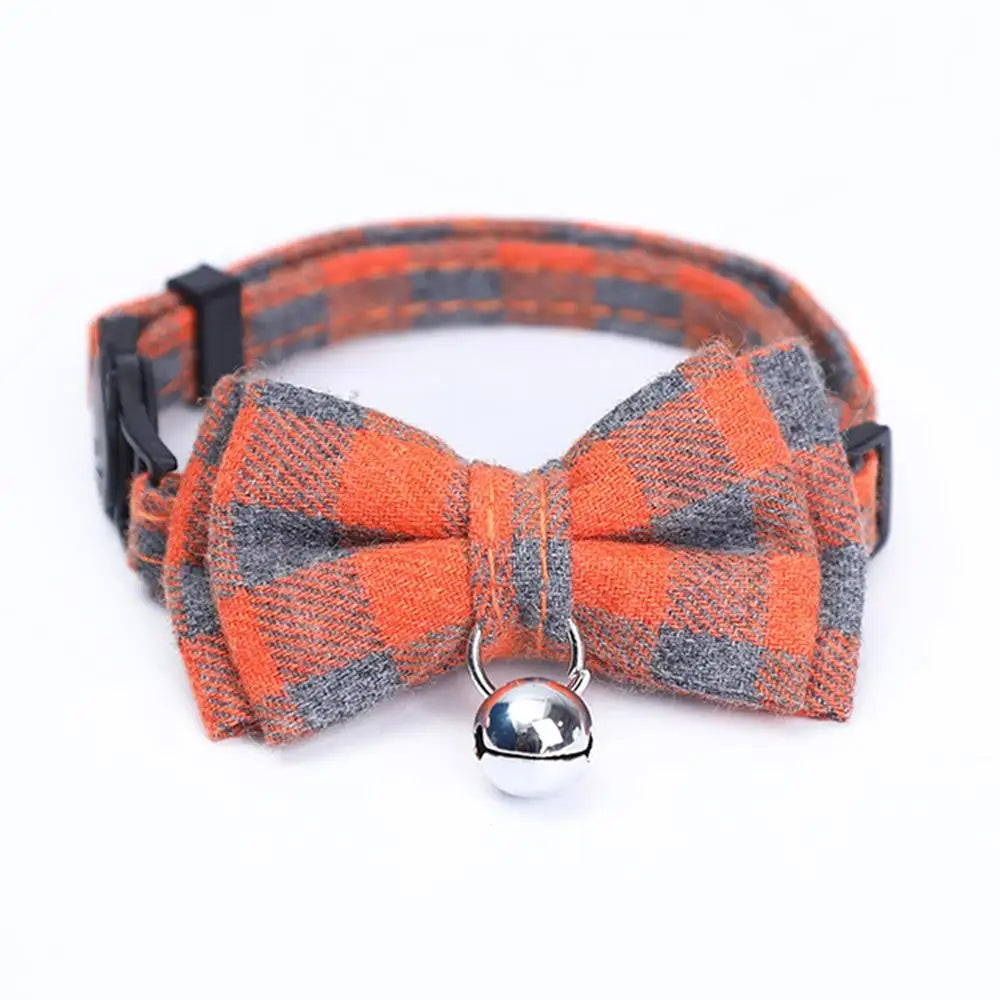 Kitten Collar Bowknot Necklace Adjustable Dog Collar Pet Collars Pet Supplies Christmas Safety Buckle Plaid Pets Cat Collar