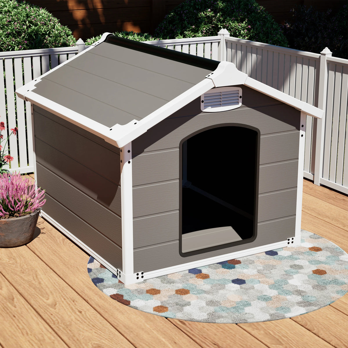 50.5 inch Heavy Duty Large Dog House PP Board Waterproof UV Scratch Resistant Front Rear Vents Easy Clean Indoor Outdoor