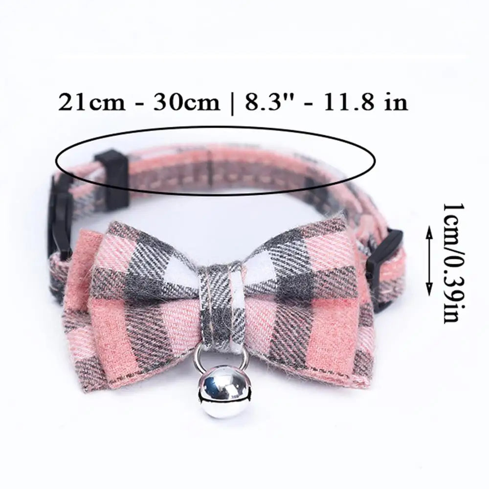 Kitten Collar Bowknot Necklace Adjustable Dog Collar Pet Collars Pet Supplies Christmas Safety Buckle Plaid Pets Cat Collar