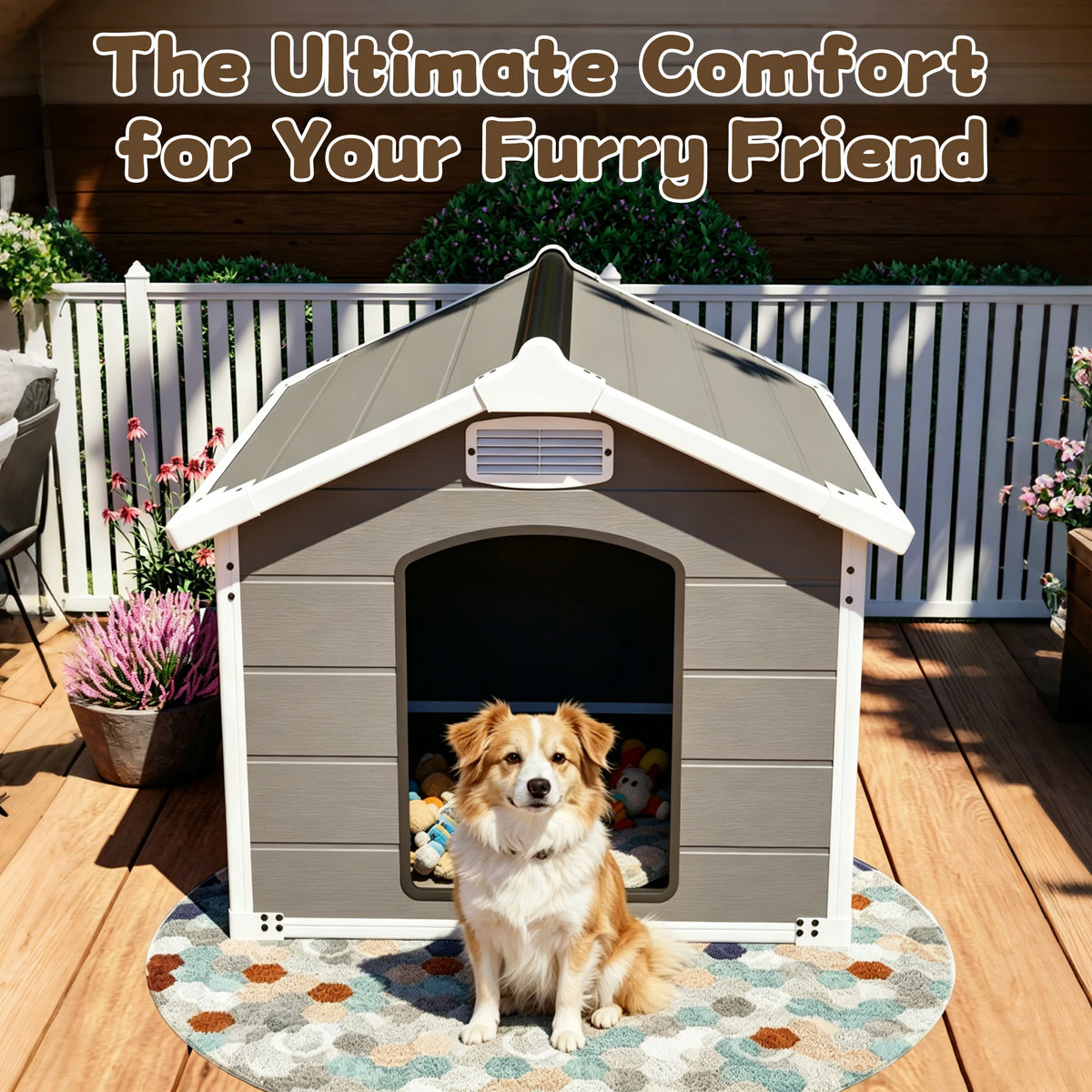 50.5 inch Heavy Duty Large Dog House PP Board Waterproof UV Scratch Resistant Front Rear Vents Easy Clean Indoor Outdoor