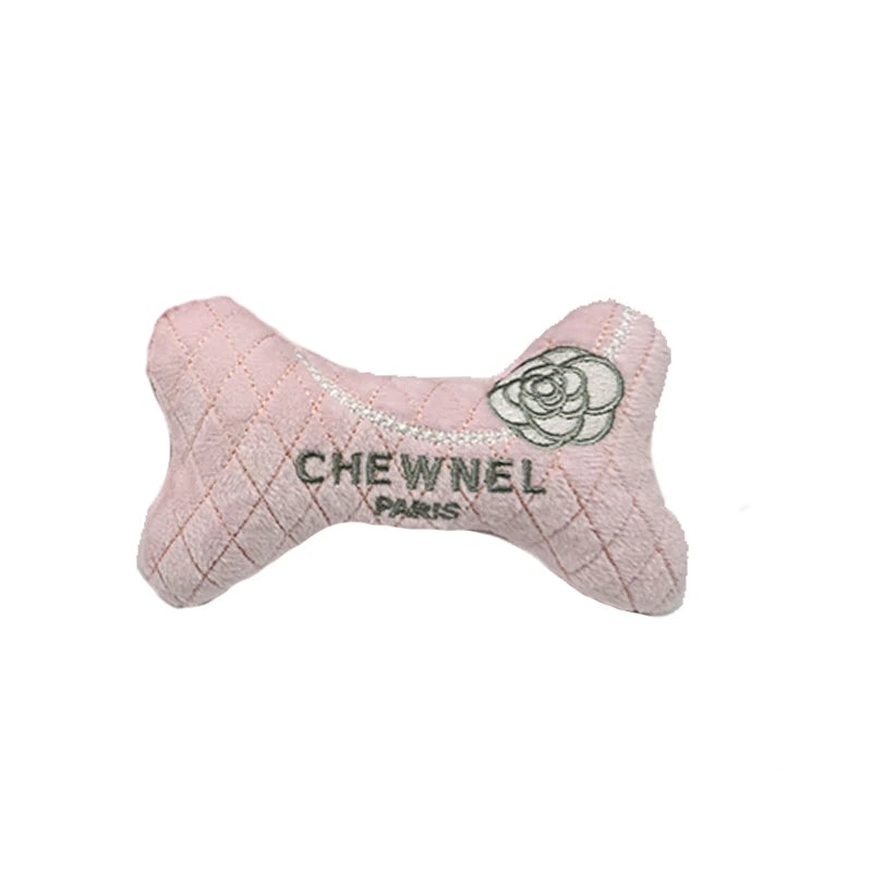Unique Squeaky Dog Toys Fashionable Plush Designs Handbag Bone Ball Bottle Shape Pet Plush Chewing Toy