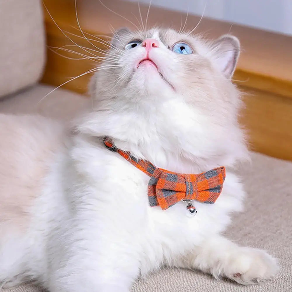 Kitten Collar Bowknot Necklace Adjustable Dog Collar Pet Collars Pet Supplies Christmas Safety Buckle Plaid Pets Cat Collar