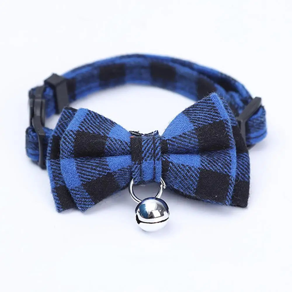 Kitten Collar Bowknot Necklace Adjustable Dog Collar Pet Collars Pet Supplies Christmas Safety Buckle Plaid Pets Cat Collar