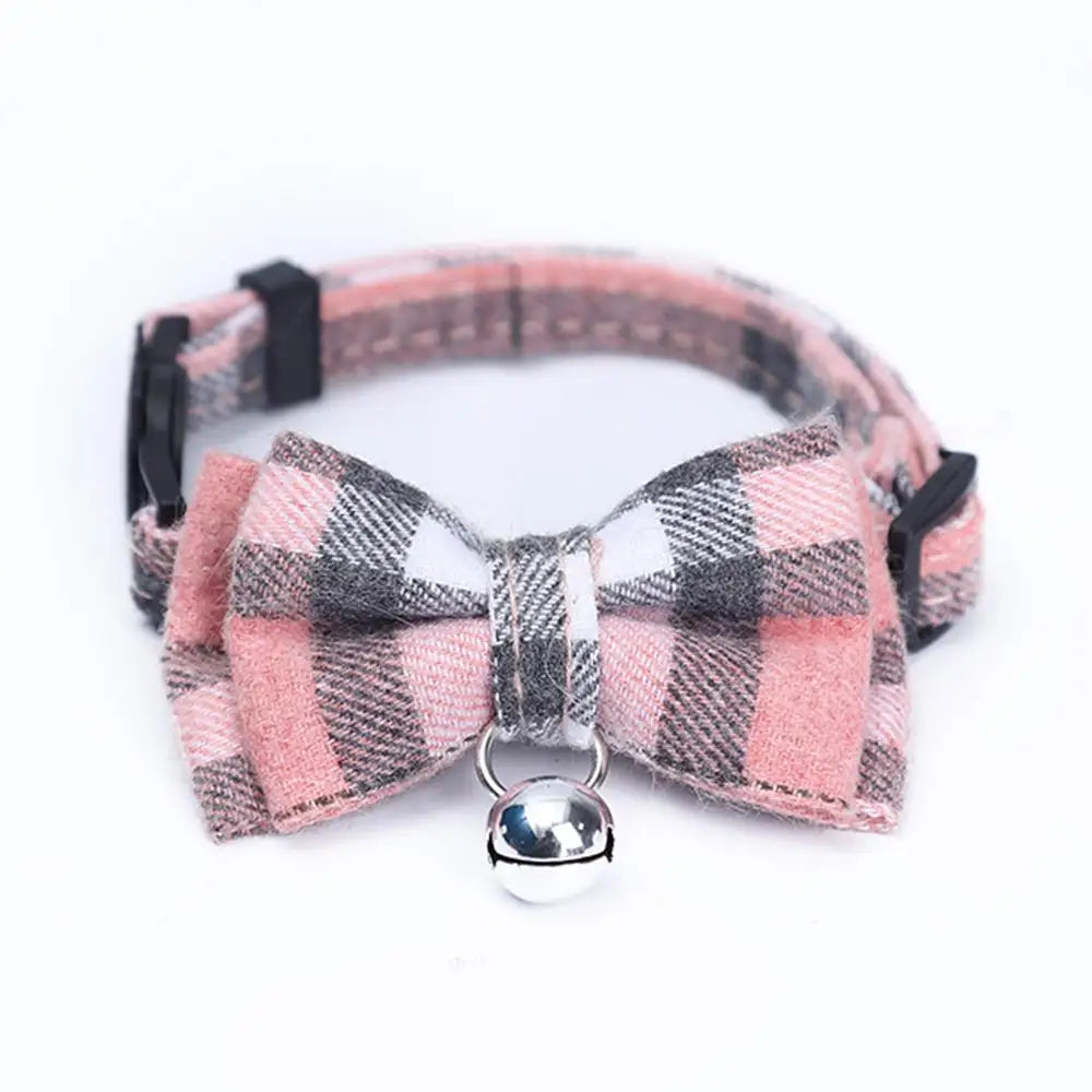 Kitten Collar Bowknot Necklace Adjustable Dog Collar Pet Collars Pet Supplies Christmas Safety Buckle Plaid Pets Cat Collar